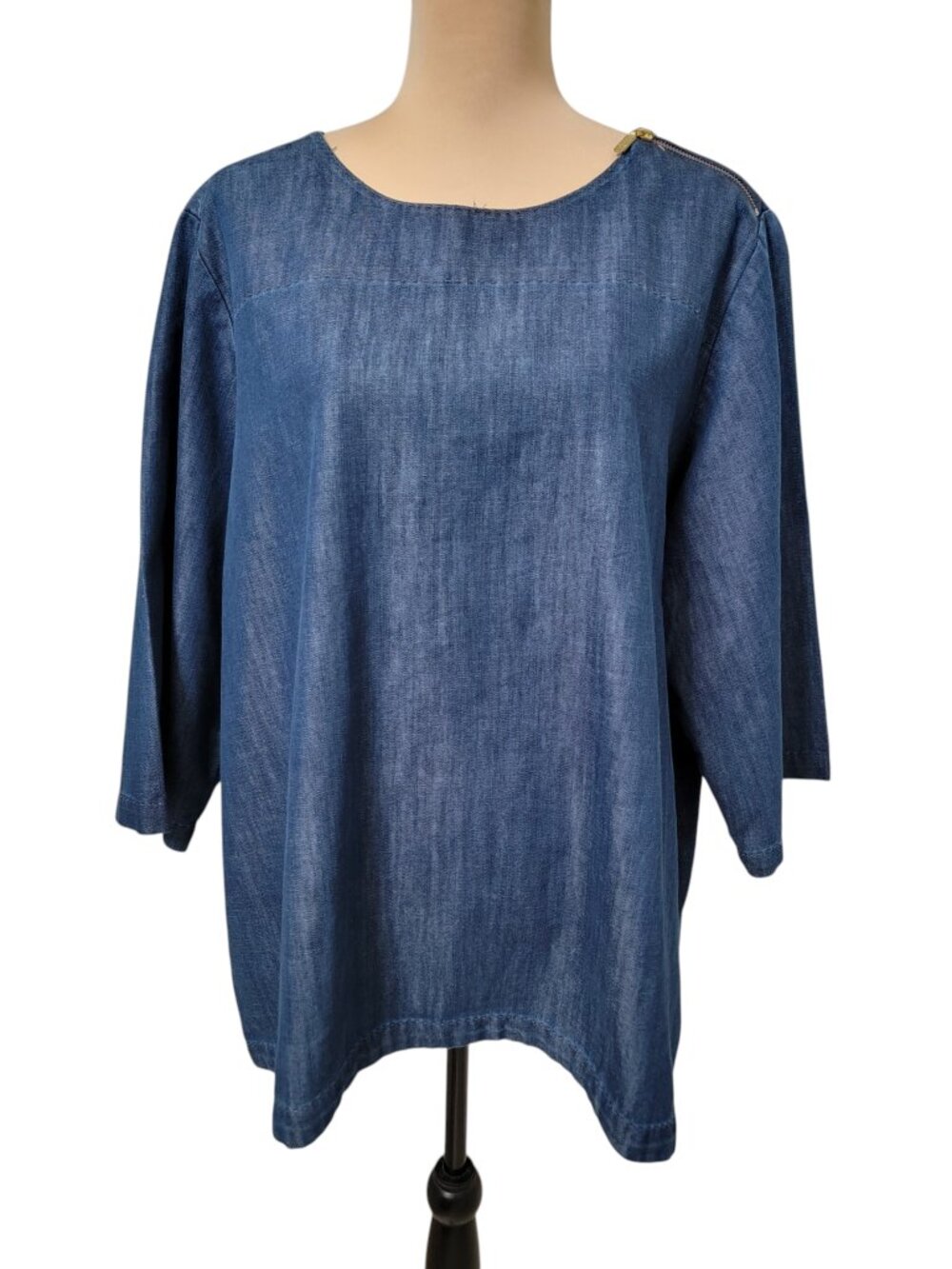 Martha Stewart Size XXL Blue Everyday Denim Zipper Tunic Top